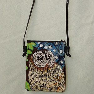 SUKRITI Hand painted Leather Crossbody Bag / OWL